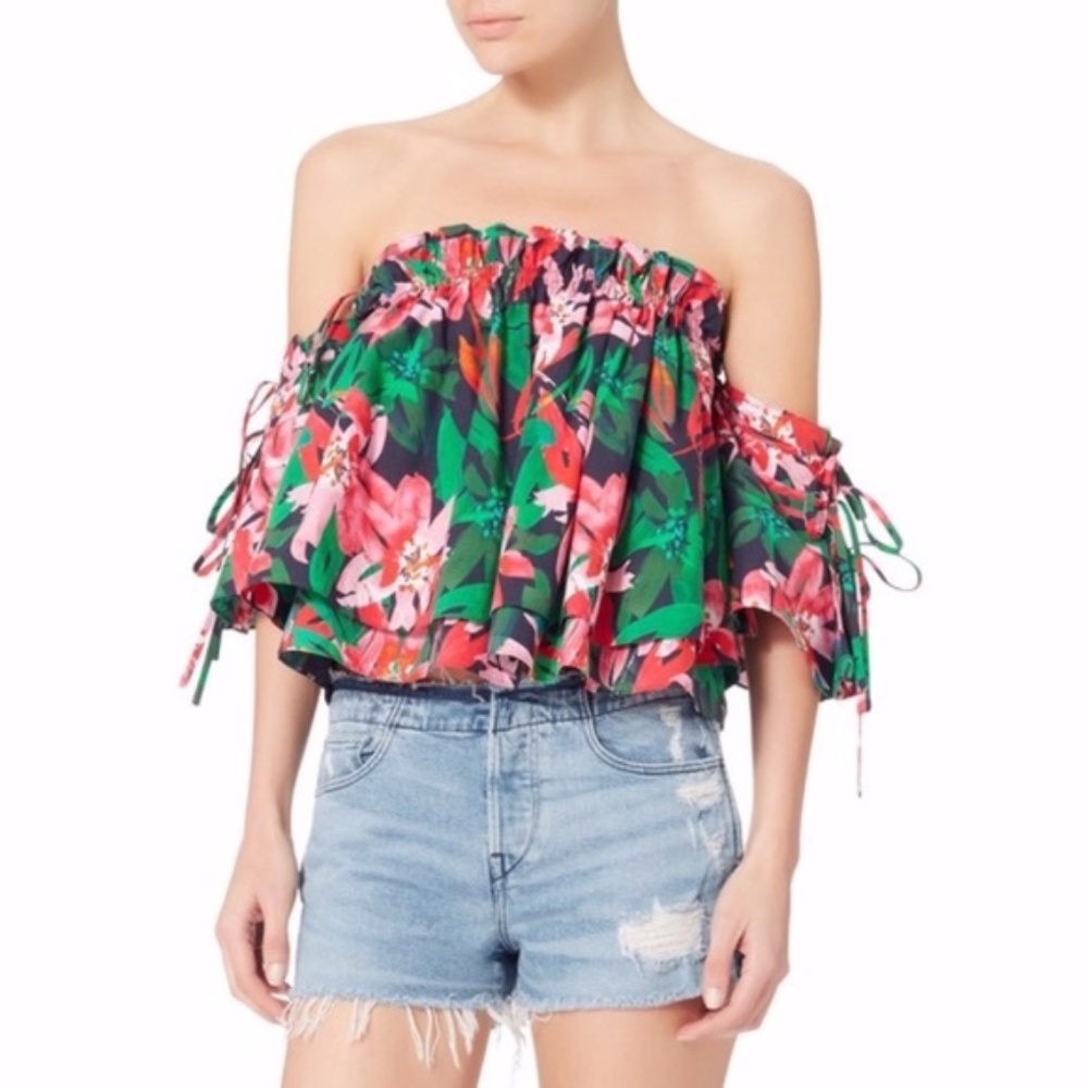 Marissa Webb  Garnet Lilly Print Leona Off Shoulder Top Small Cotton $298 Resort
